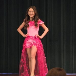 Girls Pink & Fuchsia Floral Lace High-Low Matching Set